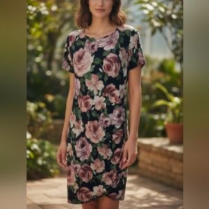 Floral Charm Midi Dress in Black and Pink